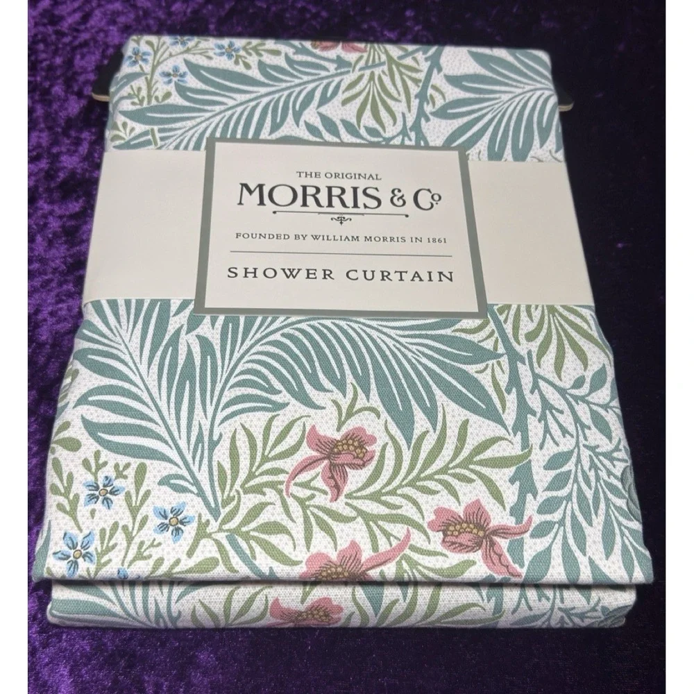William Morris Shower Curtain Larkspur Mineral Fabric‎ Botanical Floral Leaves